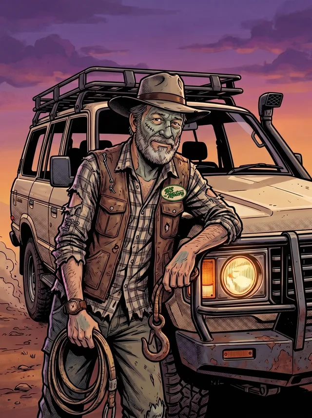 Losty from HS Motors dressed as Crocodile Undead for Halloween (a costume, shown as a comic-style illustration)